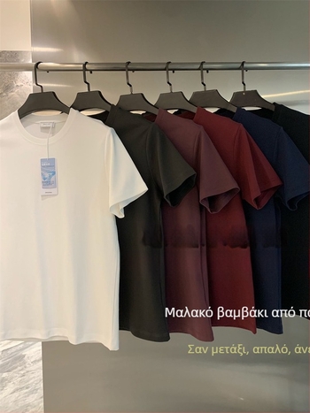 Ανδρικό βαμβακερό T-shirt με κοντά μανίκια, στρογγυλός λαιμός, καλοκαιρινό μονόχρωμο, διαπνέον, άνετο