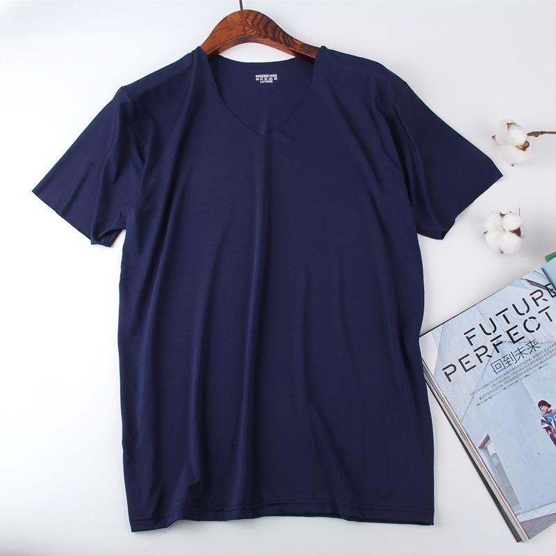 Ανδρικό λεπτό T-shirt με V-λαιμόκοψη, κοντό μανίκι, χωρίς ραφές, από ice silk, γρήγορο στέγνωμα, στενή εφαρμογή, μονόχρωμο