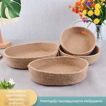 Πλεκτός αποθηκευτικός κάδος από βαμβακερό σκοινί, για καλλυντικά και μικρά αντικείμενα, στρογγυλός επιτραπέζιος οργανωτής σνακ