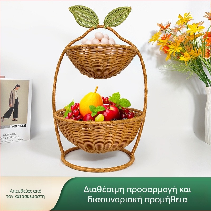 Διπλό φορητό καλάθι για φρούτα και σνακ, σε αγροτικό στυλ, επιτραπέζιο διακοσμητικό γλυκισμάτων