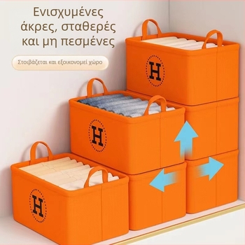 Πορτοκαλί συμπαγής κάδος αποθήκευσης για οικιακή χρήση, μοντέρνος μινιμαλιστικός υφασμάτινος αναδιπλούμενος οργανωτής για ρούχα και μικροαντικείμενα