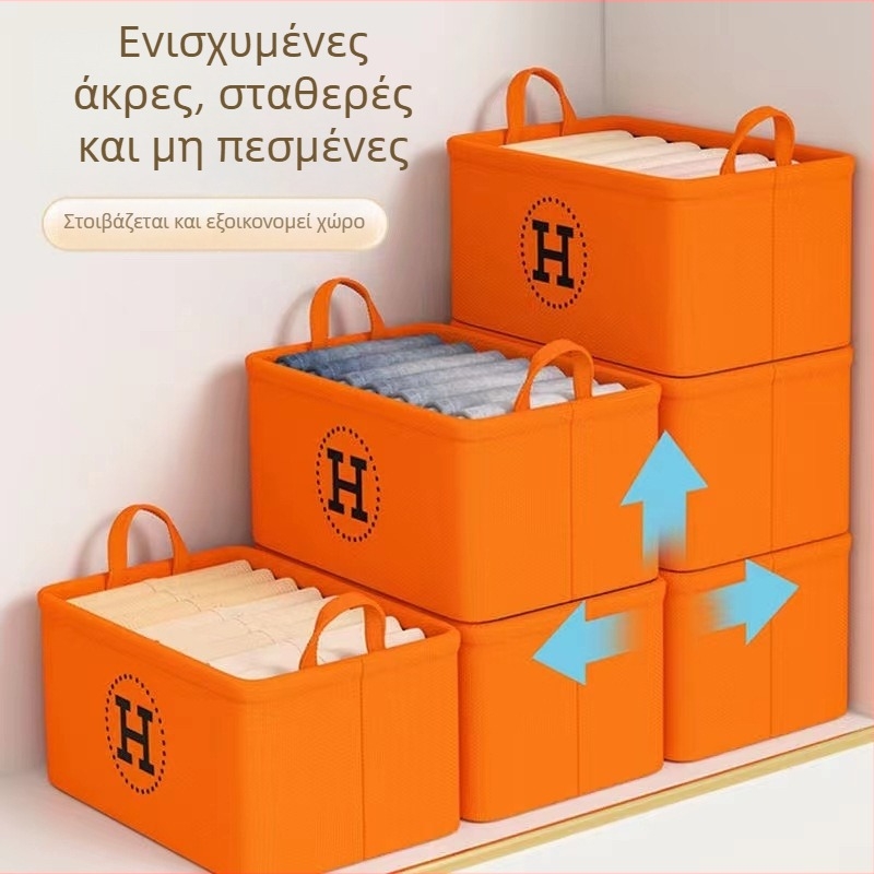 Πορτοκαλί συμπαγής κάδος αποθήκευσης για οικιακή χρήση, μοντέρνος μινιμαλιστικός υφασμάτινος αναδιπλούμενος οργανωτής για ρούχα και μικροαντικείμενα