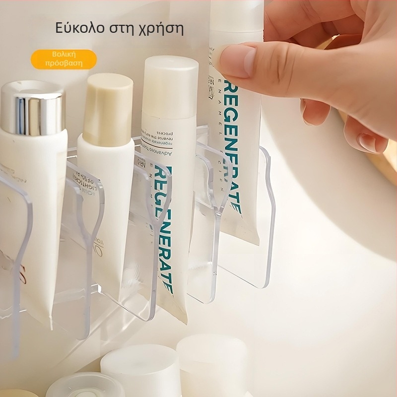Επιτοίχιος αποθηκευτικός ράφι για καθαριστικό προσώπου και οδοντόκρεμα, οργανωτής καλλυντικών με αποστράγγιση, 4 επίπεδα