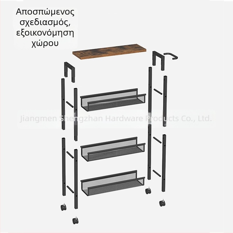 Προσαρμοσμένο ράφι αποθήκευσης για στενά σημεία, φορητό ράφι κουζίνας με ρόδες, τριών επιπέδων για κουζίνα και μπάνιο