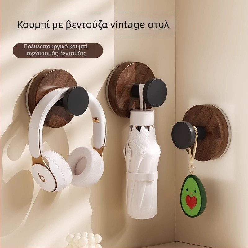Κρεμάστρα πόρτας με βεντούζα και σχέδιο καρυδιάς – κατάλληλη για πόρτα κουζίνας, ισχυρή πρόσφυση σε χολή και μπάνιο, για παλτά και καπέλα
