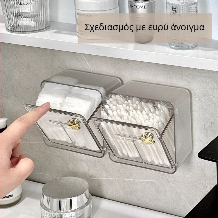 Οργανωτής καθρέφτη μπάνιου με διαχωριστικά — αποθήκευση μπατονέτων, δίσκων βαμβακιού, απομακρυντικό μακιγιάζ και κόκκινες λαστιχάκια για τα μαλλιά
