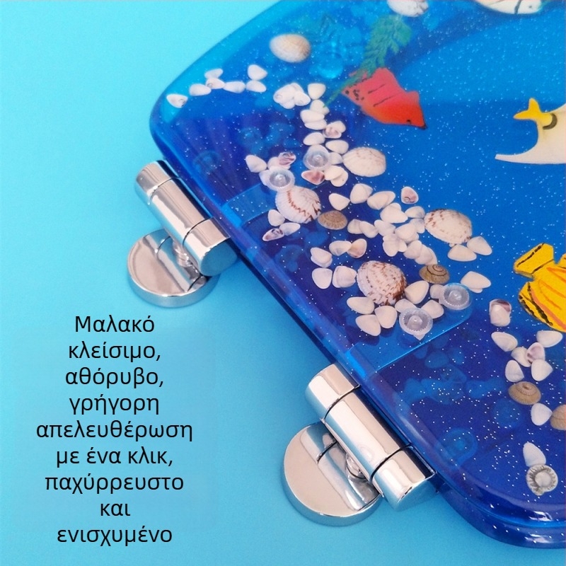 Μεντεσέ καπακιού τουαλέτας με μαλακό κλείσιμο, ακρυλικό, universal, vintage στιλ ρητίνης-ξύλου, βίδες περιλαμβάνονται