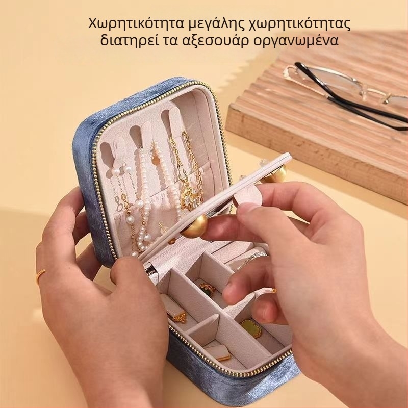 Βελούδινο φορητό κουτί κοσμημάτων σε στυλ πριγκίπισσας, μίνι ταξιδιωτικό κουτί με καπάκι που γυρίζει, αντιοξειδωτική προστασία