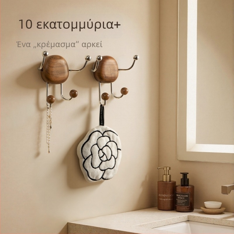 Ρετρό κρεμάστρα από καρυδιά με βεντούζα, χωρίς τρύπες, για καπέλα και ρούχα