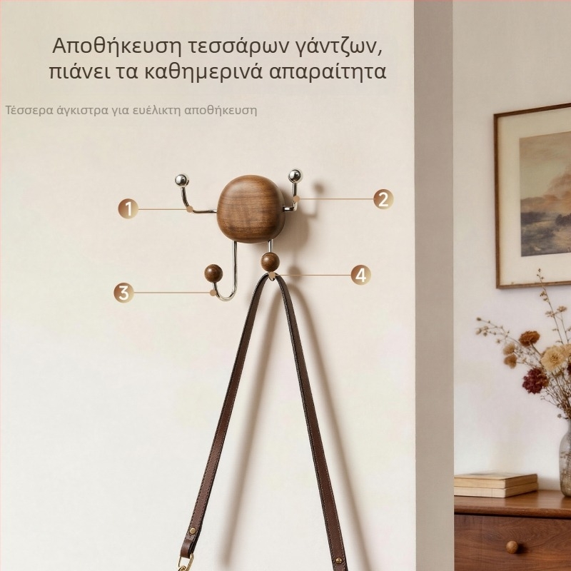 Ρετρό κρεμάστρα από καρυδιά με βεντούζα, χωρίς τρύπες, για καπέλα και ρούχα