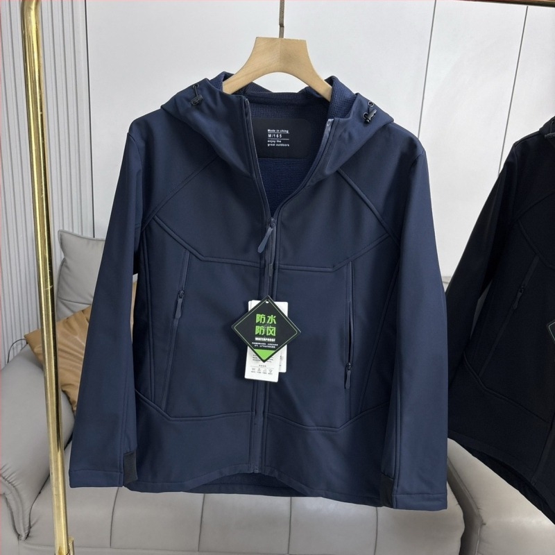Ανδρικό μπουφάν εξωτερικού τύπου softshell με επένδυση fleece, παχύτερο, κουκούλα, αδιάβροχο και ανθεκτικό στον άνεμο