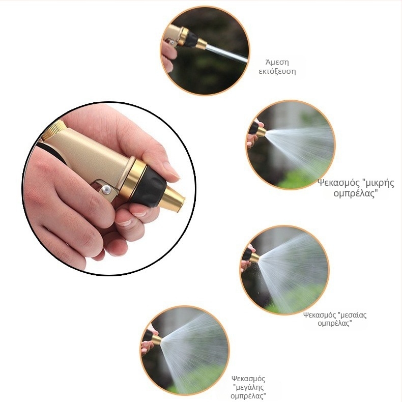 Πιστόλι ψεκασμού χαλκού με λαβή από κράμα και επικάλυψη καουτσούκ - ακροφύσιο υψηλής πίεσης για πλύσιμο αυτοκινήτου και πότισμα φυτών, ρυθμιζόμενα μοτίβα ψεκασμού