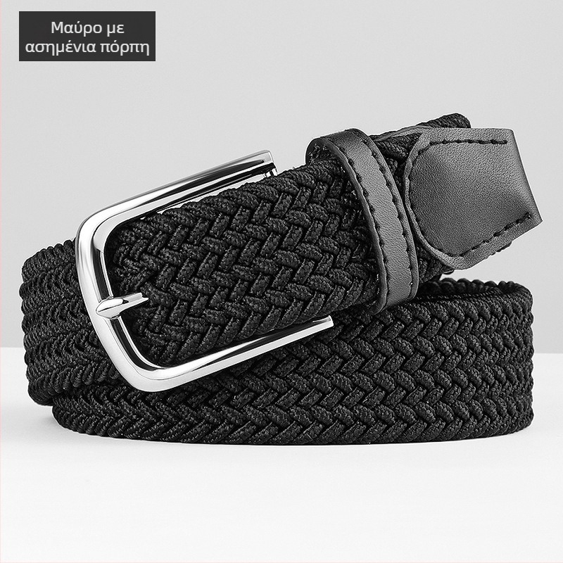 Ζώνη από πλεκτό καμβά χωρίς οπές, unisex καθημερινή ζώνη για τζιν και παντελόνια, μακρύτερο μήκος, ευέλικτο στυλ