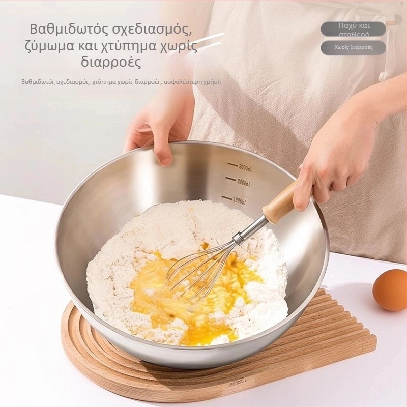 Βαθύ μπολ από ανοξείδωτο ατσάλι 304 για ζύμωση ζύμης και χτύπημα αυγών, με κλίμακα μέτρησης, μεγάλη χωρητικότητα κουζίνας