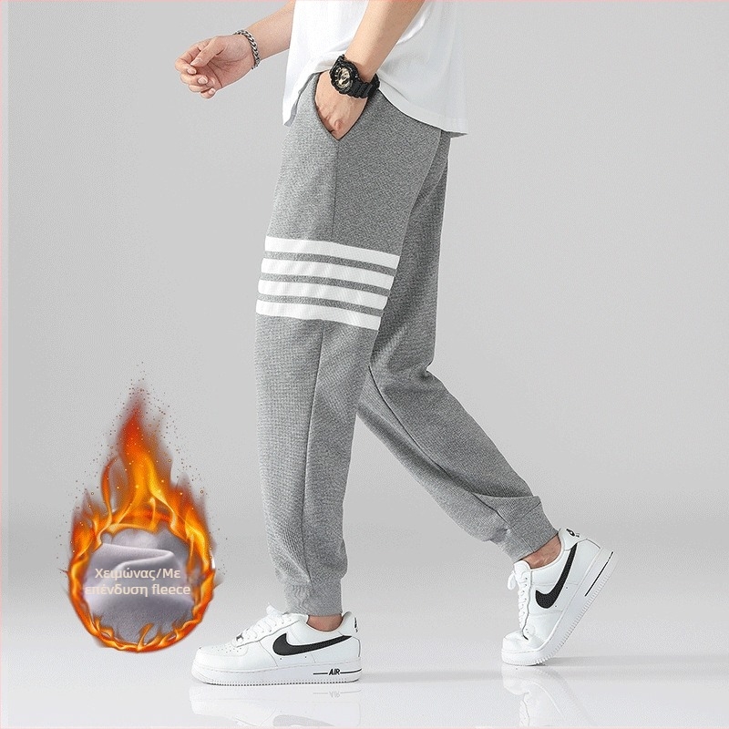 Ανδρικά jogger παντελόνια με υφή βάφλα για φθινόπωρο-χειμερινή σεζόν, casual αθλητικά με τέσσερις ρίγες