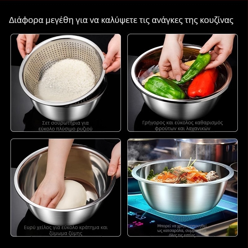 Κολαντέρ από ανοξείδωτο χάλυβα τροφίμου για οικιακή κουζίνα, πλύσιμο λαχανικών και στράγγιση, στρογγυλό, διαμέτρου 20 cm