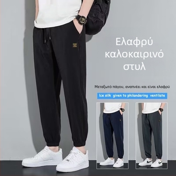 Ανδρικά καλοκαιρινά παντελόνια από ice silk, γρήγορο στέγνωμα, ελαστικά, διαπνέοντα, ελαφριά, μήκος μέχρι τον αστράγαλο, ίσια γραμμή, άνετη εφαρμογή, σε μεγάλο μέγεθος