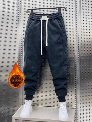 Ανδρικά παντελόνια corduroy με κέντημα, χαλαρά joggers, φλις επένδυση για τον χειμώνα