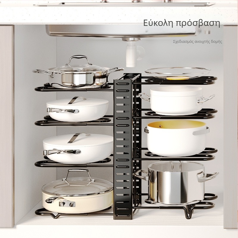 Πτυσσόμενος πολυεπίπεδος κάθετος ράφι για κατσαρόλες με παχύτερο σχεδιασμό, μεταλλική εταζέρα αποθήκευσης κουζίνας