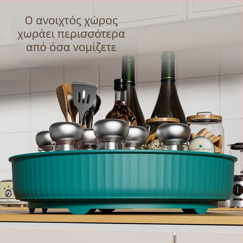 Γυρίζοντας οργανωτής κουζίνας για μπαχαρικά, επιτραπέζιο ράφι αποθήκευσης για καλλυντικά και φρούτα, με μεγάλη χωρητικότητα