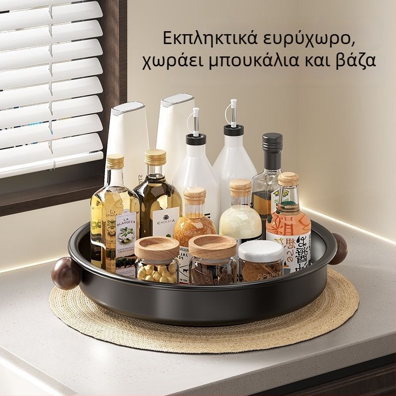 Πολυλειτουργική ραφιέρα κουζίνας για αποθήκευση σε πάγκο, με ράφι μπαχαρικών μεγάλης χωρητικότητας, περιστρεφόμενος δίσκος μπαχαρικών, ανθεκτικό στη σκουριά, ανυψωμένος σχεδιασμός για καλύτερη οργάνωση.