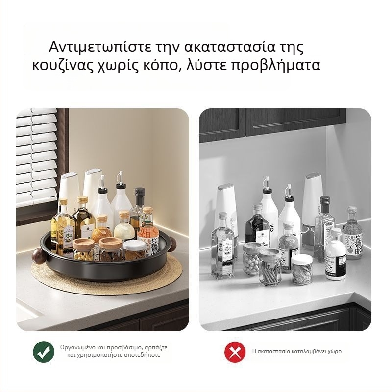 Πολυλειτουργική ραφιέρα κουζίνας για αποθήκευση σε πάγκο, με ράφι μπαχαρικών μεγάλης χωρητικότητας, περιστρεφόμενος δίσκος μπαχαρικών, ανθεκτικό στη σκουριά, ανυψωμένος σχεδιασμός για καλύτερη οργάνωση.