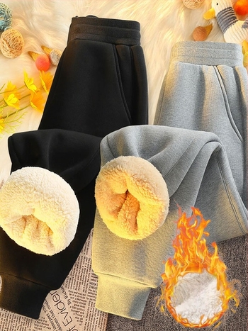 Ανδρικά παντελόνια φόρμας με επένδυση fleece, μεγάλα μεγέθη, χειμώνας, χαλαρή εφαρμογή, μανσέτες στον αστράγαλο
