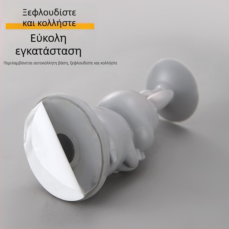 Γλυκό λευκό κουνελάκι για πόρτες – σιλικόνη με αναρρόφηση πόρτας, πλαστικό, χωρίς τρύπες, πολυλειτουργικός