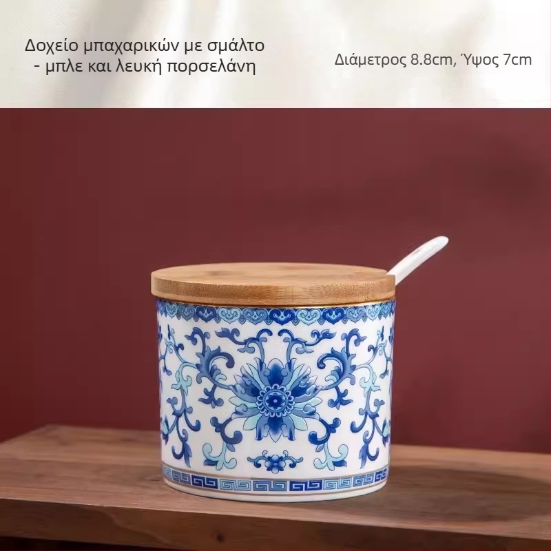 Σετ κεραμικά δοχεία μπαχαρικών σε νέο κινεζικό στιλ, εμαγιέ με καπάκια, για αλάτι, ζάχαρη, σκόνη τσίλι, σάλτσα και ξύδι