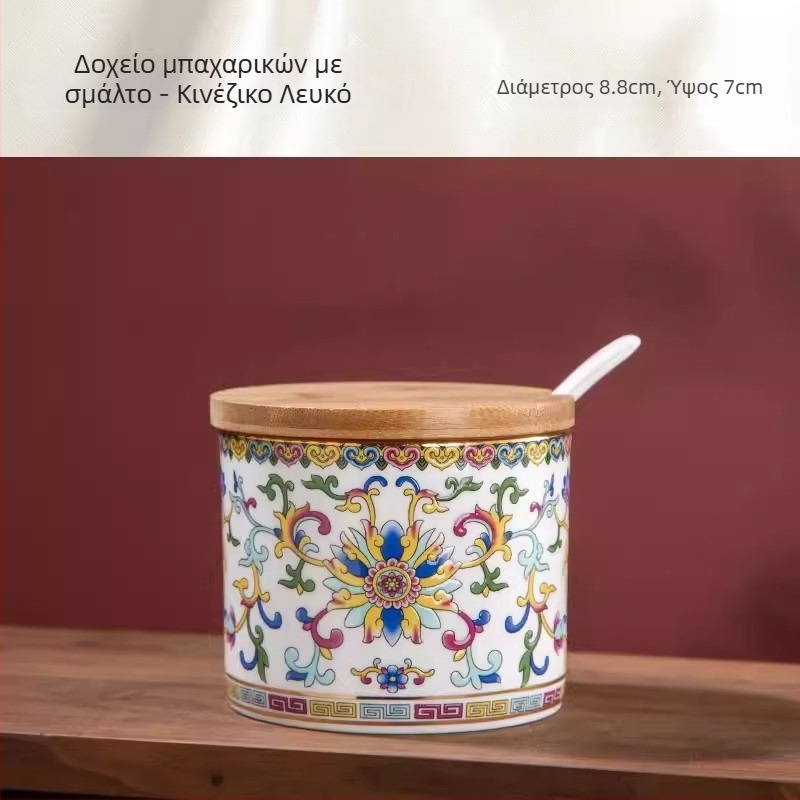 Σετ κεραμικά δοχεία μπαχαρικών σε νέο κινεζικό στιλ, εμαγιέ με καπάκια, για αλάτι, ζάχαρη, σκόνη τσίλι, σάλτσα και ξύδι
