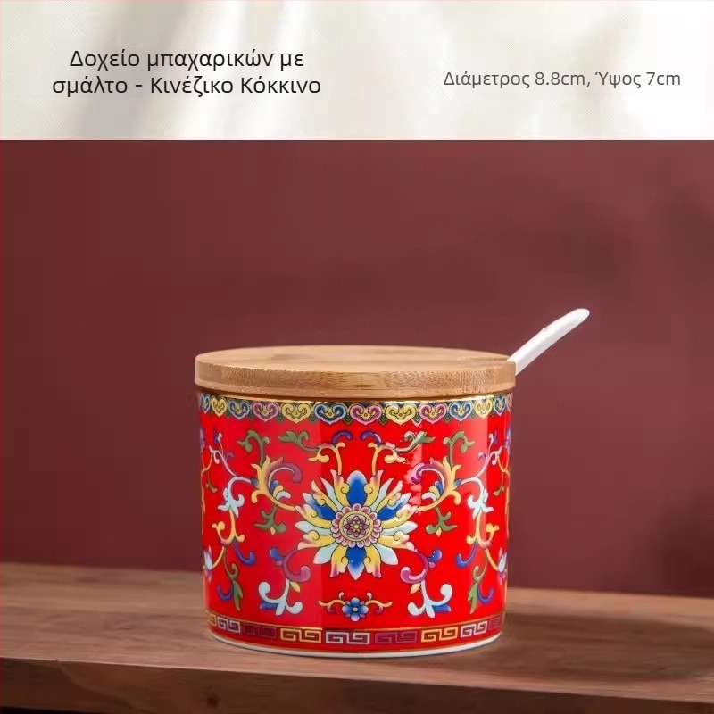 Σετ κεραμικά δοχεία μπαχαρικών σε νέο κινεζικό στιλ, εμαγιέ με καπάκια, για αλάτι, ζάχαρη, σκόνη τσίλι, σάλτσα και ξύδι