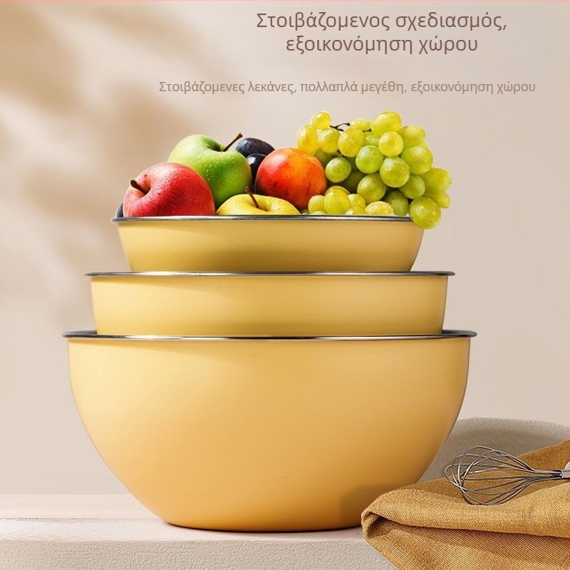 Πολύχρωμη ανοξείδωτη λεκάνη ανάμειξης, κατάλληλη για τρόφιμα, αντικολλητική, ιδανική για ζύμωμα ζύμης, χτύπημα αυγών και ψήσιμο