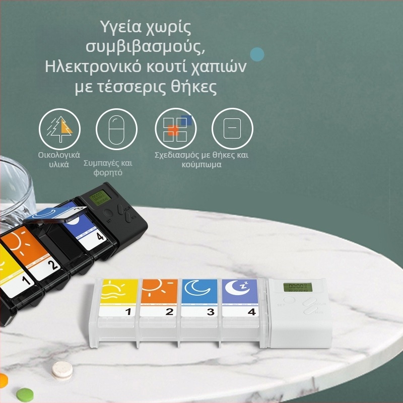 Νέο πλαστικό κουτί χαπιών με 4 διαμερίσματα, UV εκτύπωση, φορητός καθημερινός οργανωτής δοσολογίας, μίνι ταξιδιωτικό κουτί φαρμάκων