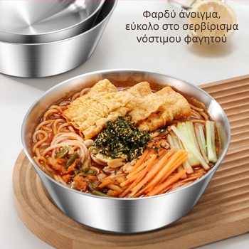 Μπολ από ανοξείδωτο ατσάλι με διπλό στρώμα, αντι-καψίματος για νουντλς, ράμεν και σούπα, μεγάλο μπολ