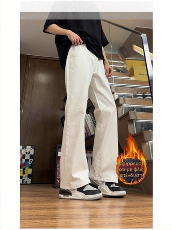 Ανδρικά τζιν slim straight από denim, με επένδυση φλίς, χοντρά για τον χειμώνα, αμερικανικό streetwear στυλ, με καμπύλη στα πόδια