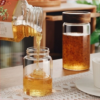 Γυάλινο βάζο για μέλι με καπάκι, αεροστεγές δοχείο αποθήκευσης μελιού και μαρμελάδας (έως 300 ml)