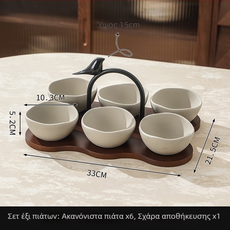 Πιατέλα κινεζικού στυλ από χοντρή κεραμική με διαμερίσματα για σνακ, γλυκίσματα, παγωτό και ξηρούς καρπούς