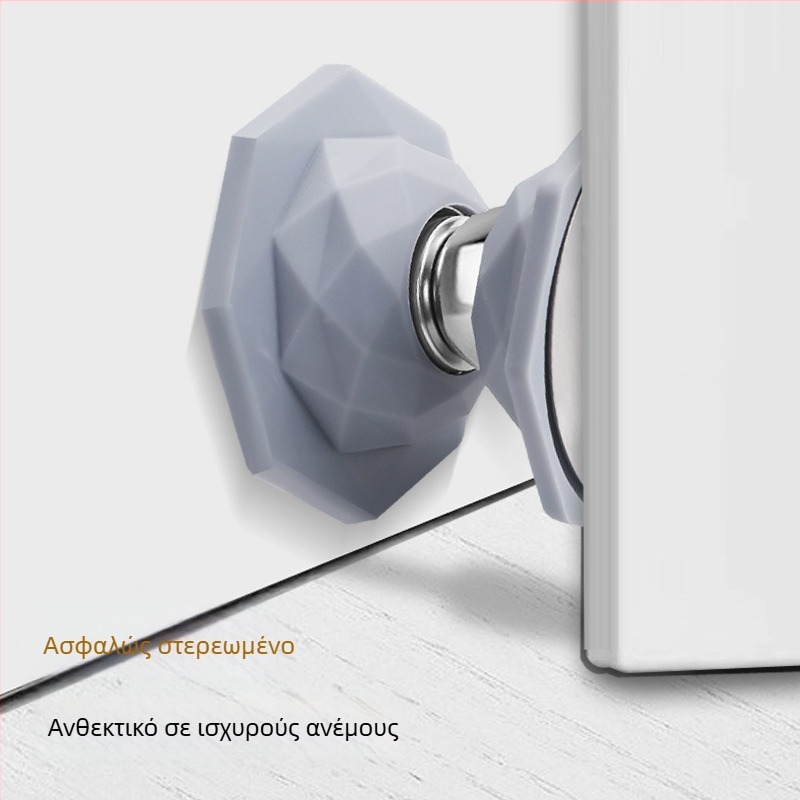 Μαγνητικός σταθεροποιητής πόρτας με προστατευτικό μαξιλαράκι πρόσκρουσης – χωρίς οπές, τοποθέτηση στον τοίχο, για μπάνιο