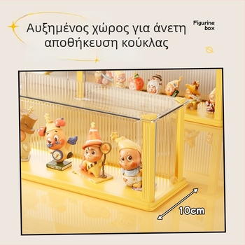 Διαφανές κουτί προβολής με αναδιπλούμενο καπάκι, προστασία από τη σκόνη και διαμερίσματα για φιγούρες