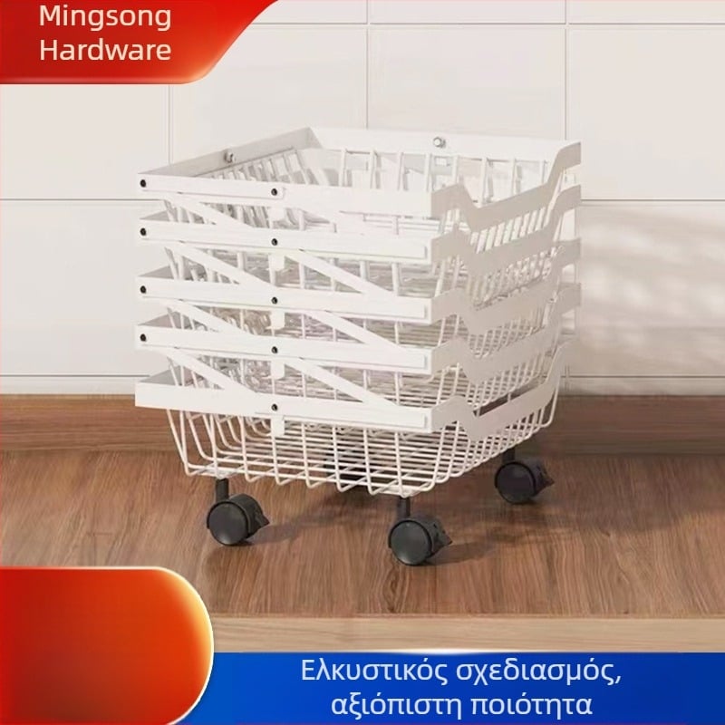 Τριών επιπέδων πτυσσόμενη ραφιέρα κουζίνας για αποθήκευση λαχανικών και φρούτων, από χάλυβα άνθρακα