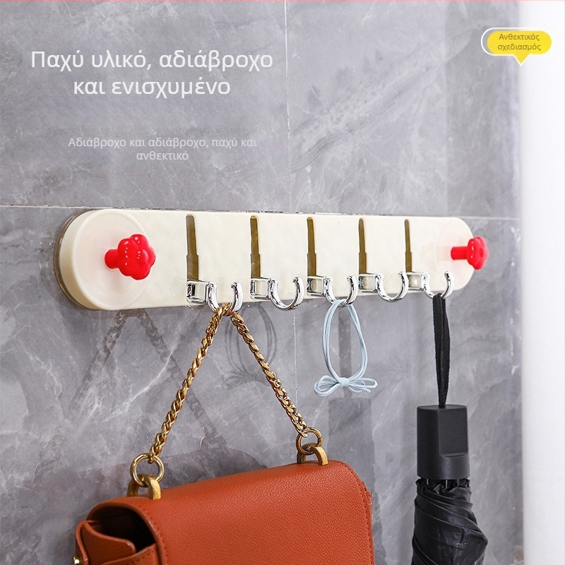 Σετ πέντε αγκίστρων με βεντούζα χωρίς τρύπες για πόρτες, τοίχους μπάνιου και κουζίνας — μακρύς σειρά αποθήκευσης, χωρίς ίχνη κόλλας