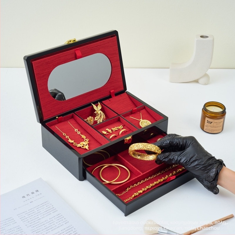 Κοσμηματοθήκη με πολλά συρτάρια σε χρυσό τόνο, μεγάλη χωρητικότητα για αλυσίδες και δαχτυλίδια