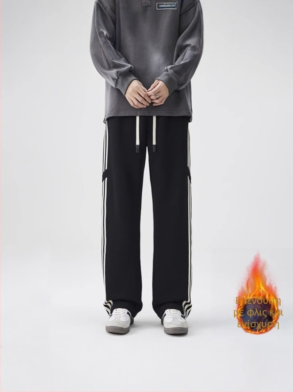 CD Trendy Αντρικά παντελόνια φόρμας με ίσια γραμμή, ριγέ, από βαμβάκο, για τον χειμώνα, καθημερινά