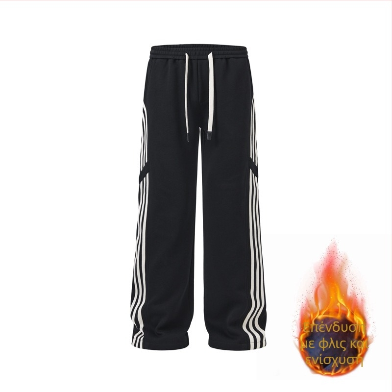 CD Trendy Αντρικά παντελόνια φόρμας με ίσια γραμμή, ριγέ, από βαμβάκο, για τον χειμώνα, καθημερινά
