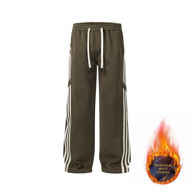 CD Trendy Αντρικά παντελόνια φόρμας με ίσια γραμμή, ριγέ, από βαμβάκο, για τον χειμώνα, καθημερινά