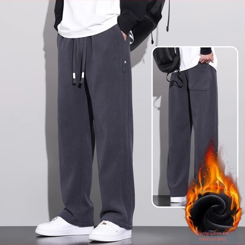 Ανδρικά παντελόνια Corduroy casual, για χειμώνα με fleece επένδυση, χοντρά, φαρδιά ίσια γραμμή