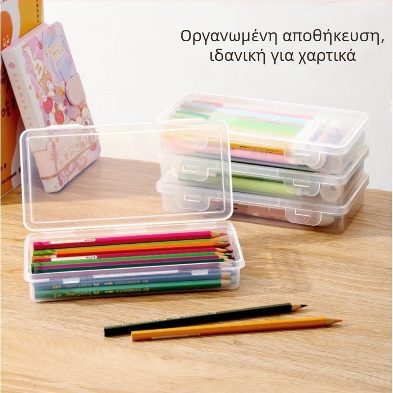 Διαφανές πλαστικό κουτί γραφείου μεγάλης χωρητικότητας για μολύβια και εργαλεία σκίτσων, αποθηκευτικό κουτί με δυνατότητα στοίβαξης