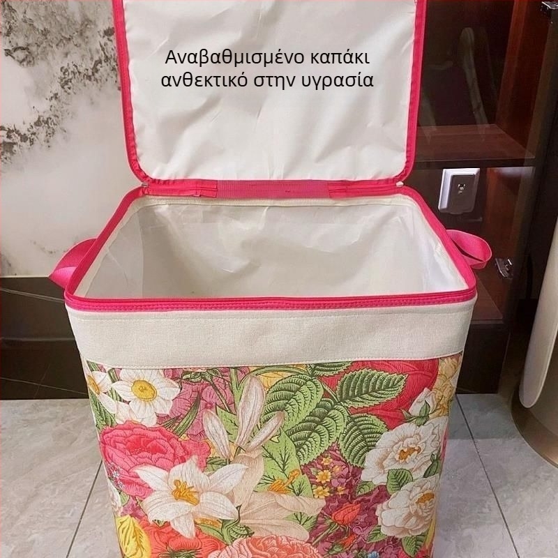 Κουτί αποθήκευσης από ύφασμα με εκτύπωση, μεγάλη χωρητικότητα 100 L, διπλοί φερμουάρ, κάλυμμα και μεταλλικό δαχτυλίδι, για ρούχα και παπλώματα