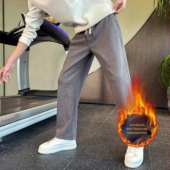 Ανδρικά παντελόνια Corduroy με επένδυση φλις, casual ίσιο κόψιμο