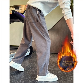 Ανδρικά παντελόνια Corduroy με επένδυση φλις, casual ίσιο κόψιμο